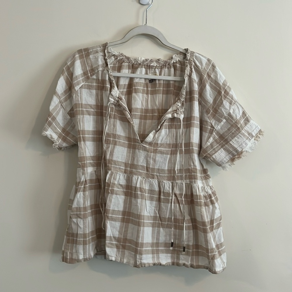 Pilcro Anthropologie Plaid‎ Cottagecore Oversized Babydoll Top Boho Peasant